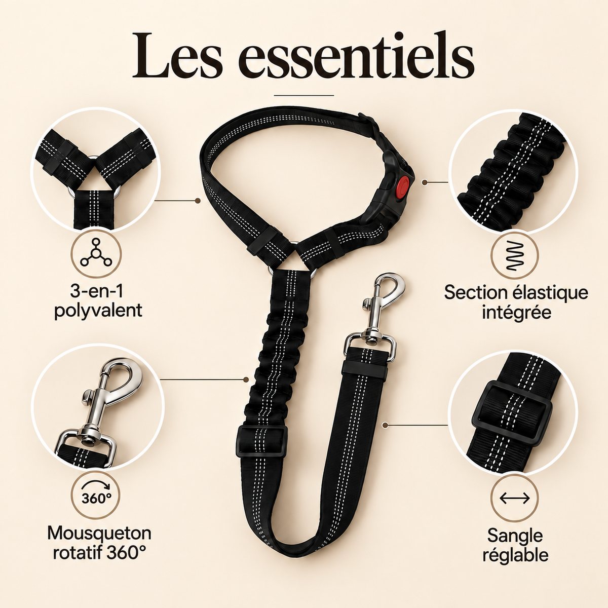 Fonctions principales de la ceinture voiture 3-en-1 POSTUVIO