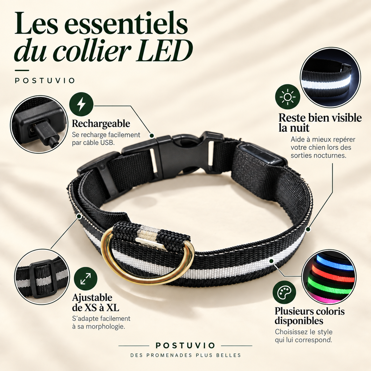 Bénéfices du collier LED rechargeable POSTUVIO