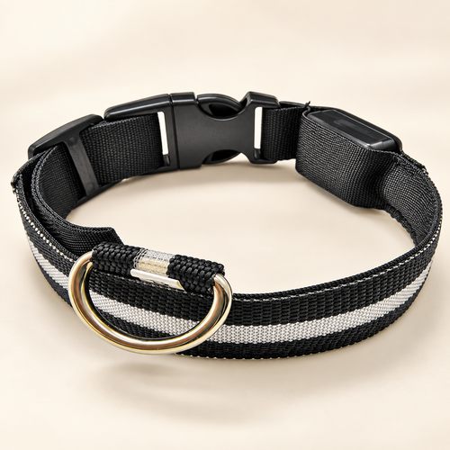 Collier LED rechargeable POSTUVIO noir sur fond crème