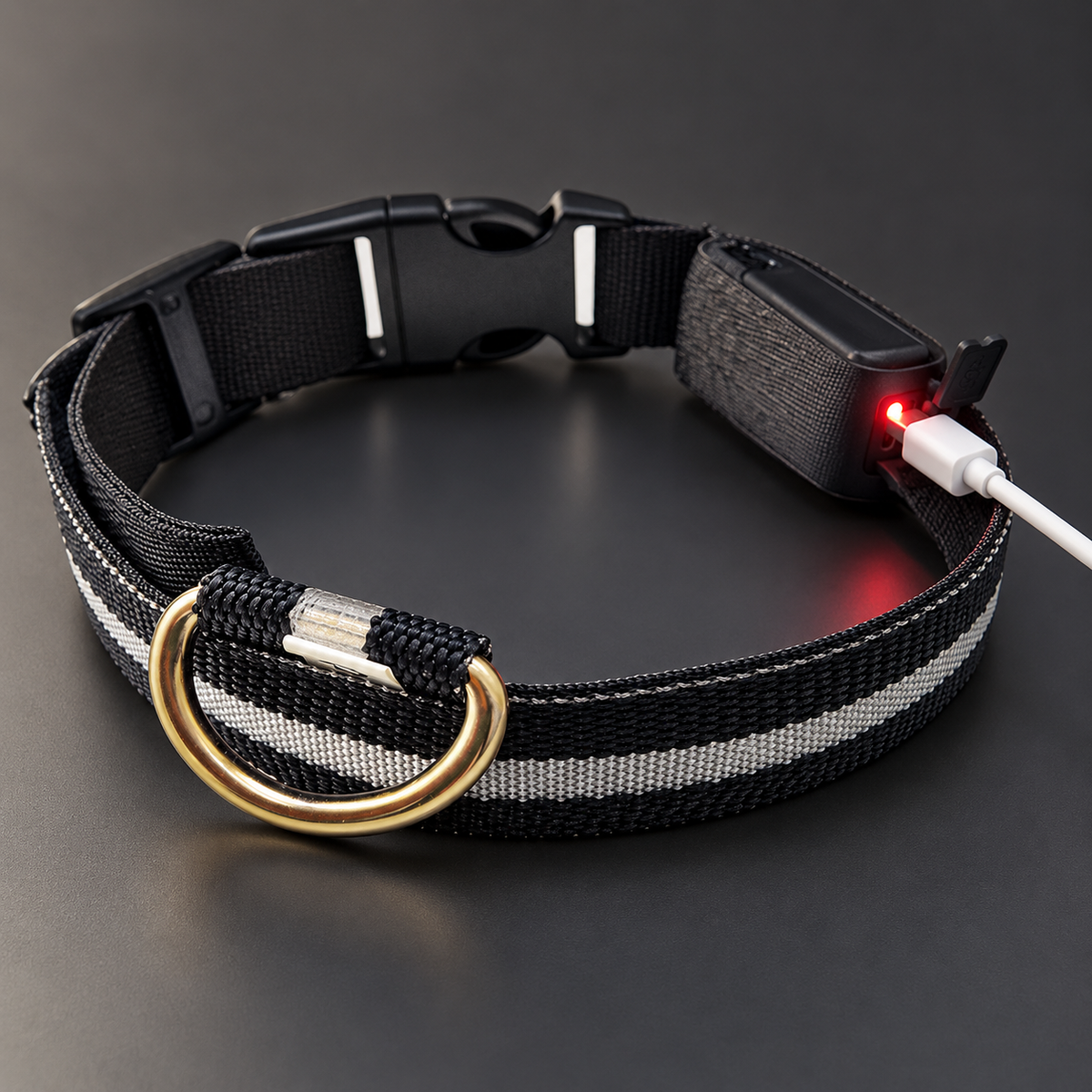 Collier LED rechargeable POSTUVIO en cours de recharge